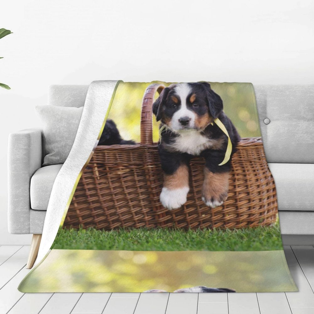 Bernese Mountain Dog Puppy Flannel Throw Blanket, 200 x 150 cm
