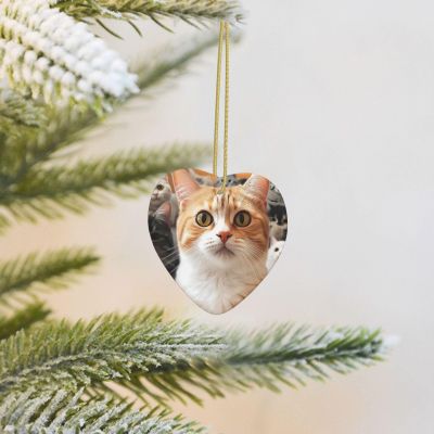 Ceramic Cat Heart Christmas Tree Ornament