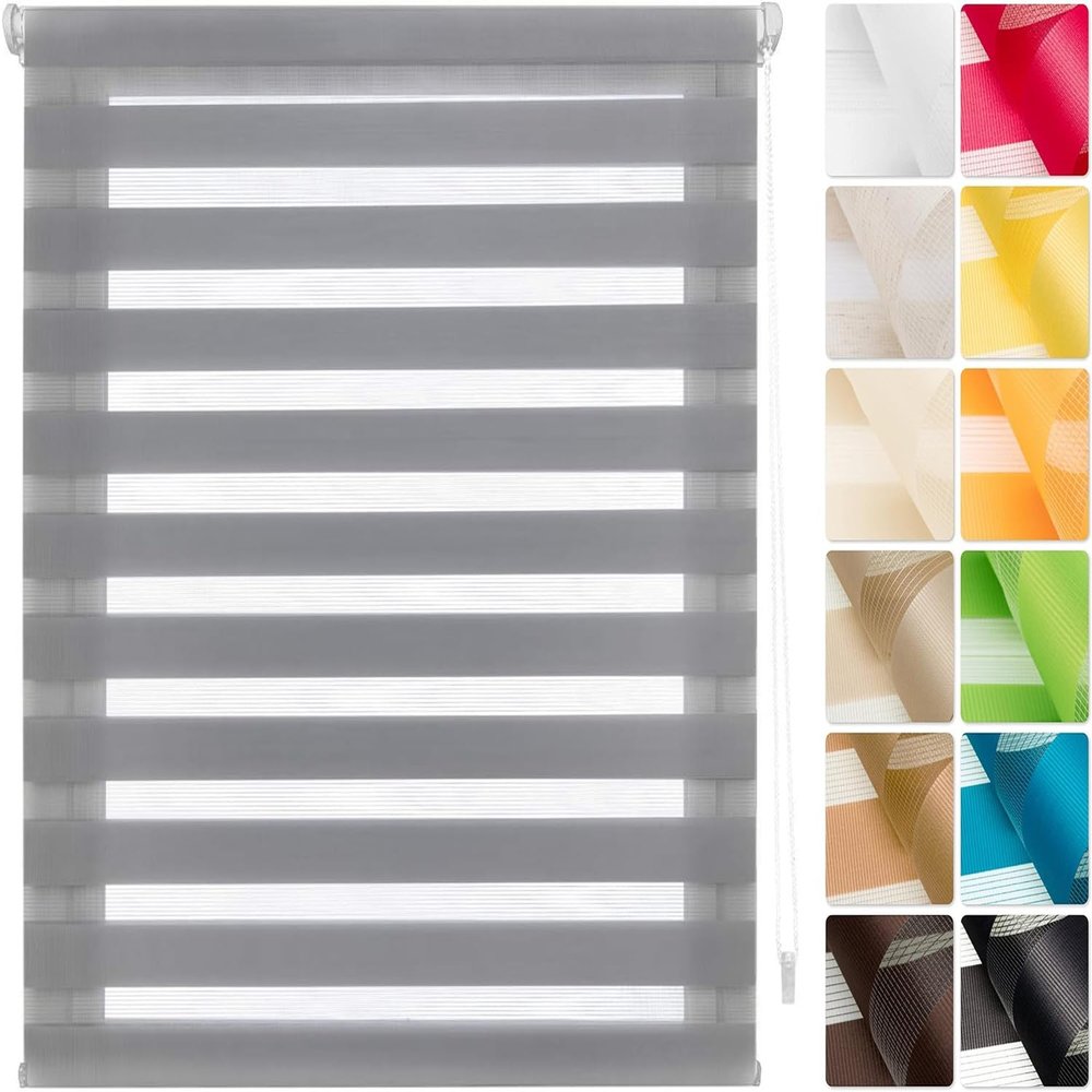 Skylight Blackout Roller Blind 40 x 110 cm, No-Drill Day-Night Duo Blind, Gray