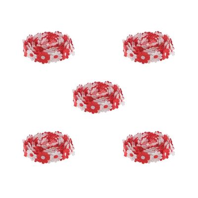Set of 5 Daisy Embroidered Lace Trims, 2.7 m x 25 mm, Red