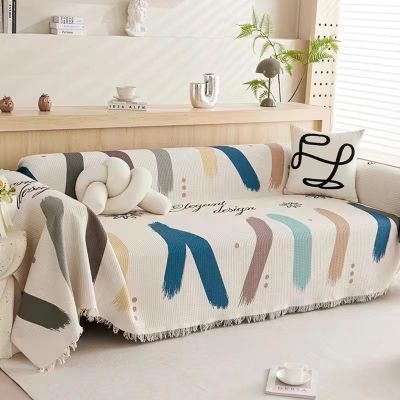 Multifunctional Cotton-Linen Sofa Throw Blanket, 180 x 260 cm, B
