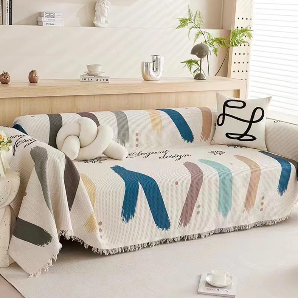 Multifunctional Cotton-Linen Sofa Throw Blanket, 180 x 260 cm, B