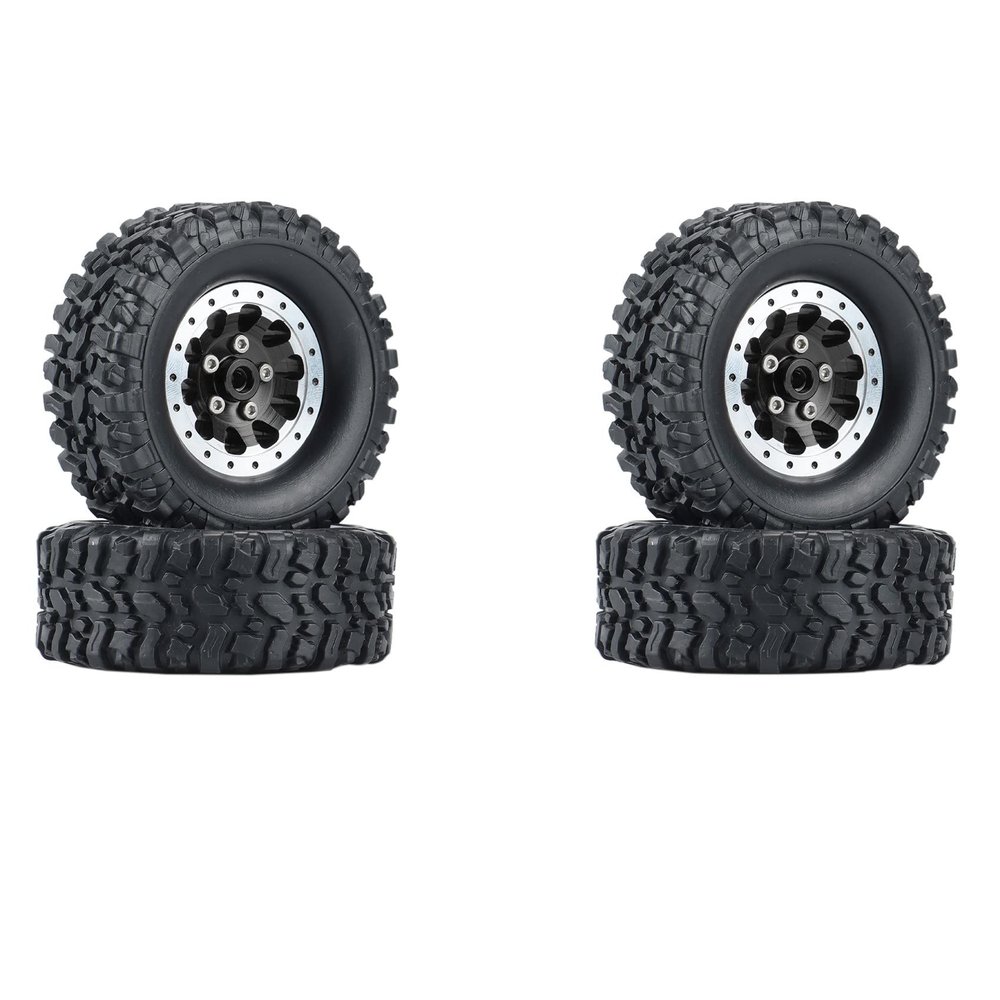 Bumdenuu 4-Piece Metal Beadlock Wheel Hub, Rim, and Rubber Tire Set for WPL C14, C24, B14, B24, B36, MN D90, and MN99S RC Cars