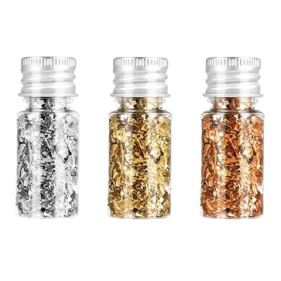 MEZOKUCEL Gold Foil Flakes, 3 Bottles, Mixed Colors