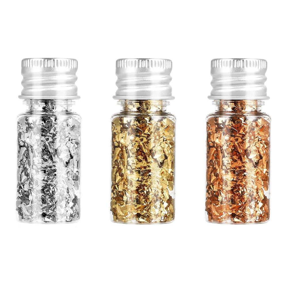 MEZOKUCEL Gold Foil Flakes, 3 Bottles, Mixed Colors