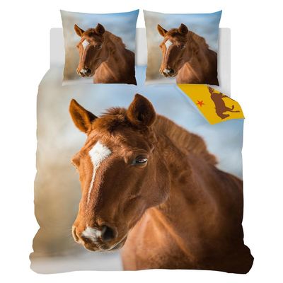 SYHIEGO Brown Horse Duvet Cover Set 135 x 200 cm for Girls, Microfiber, 3-Piece
