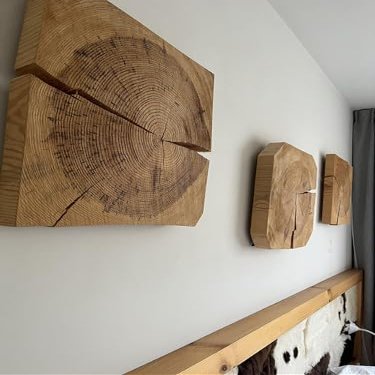 Rustic Solid Oak Wall Decor, Hanging Wood Art, Set of 2, 25 x 25 x 5 cm
