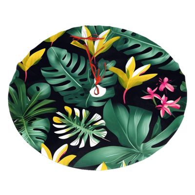 Hawaiian Tropical Leaves Flower Premium Plush Tree Skirt - Ideal Christmas Decorations and Festive Holiday Supplies
