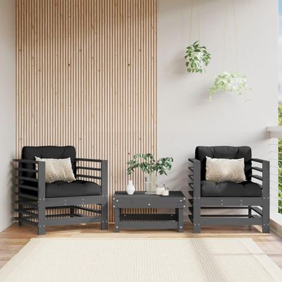 GuyAna Garden Chairs with Cushions, 2-Piece Set, Gray, Solid Pine