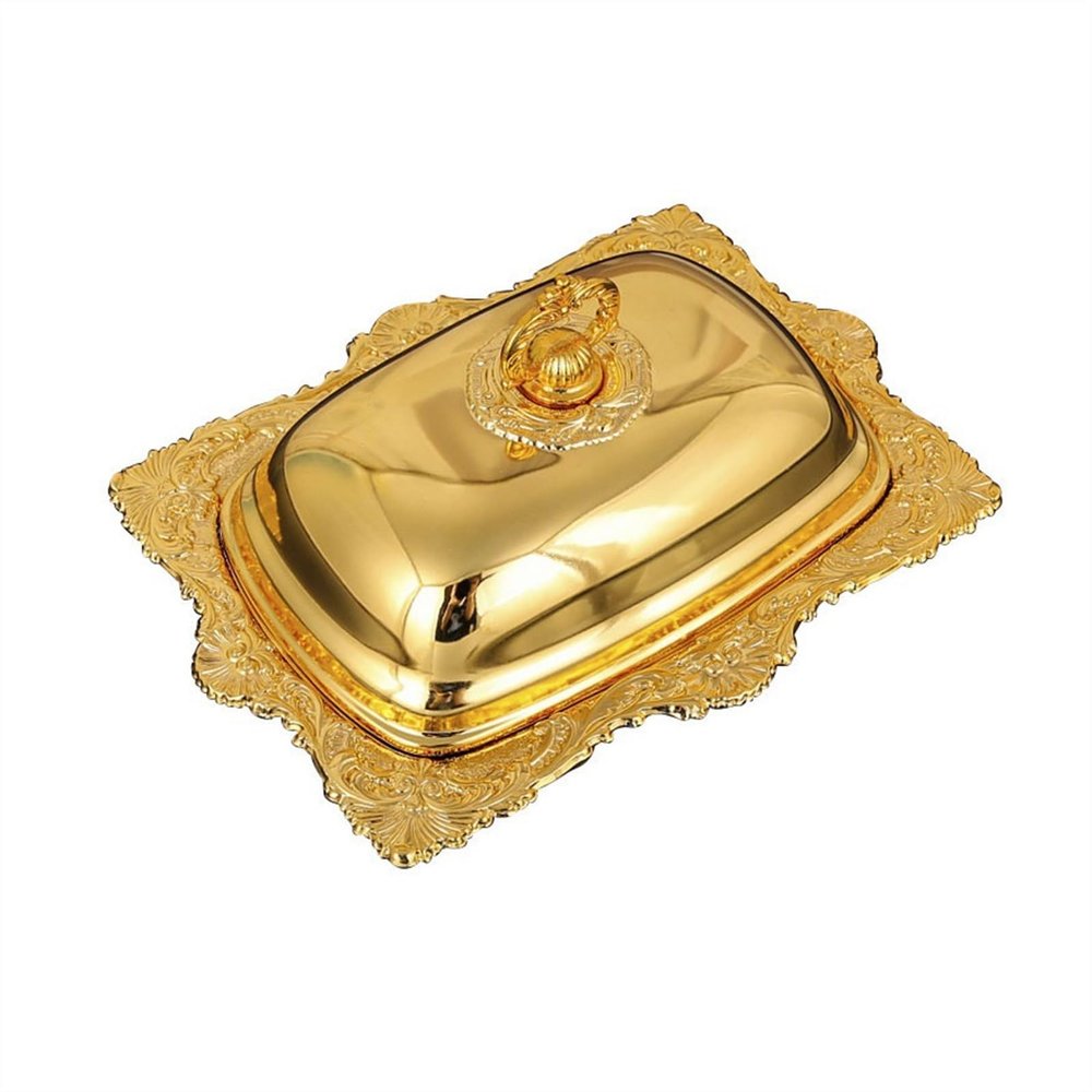 Creative European-Style Butter Dish with Rectangular Metal Lid