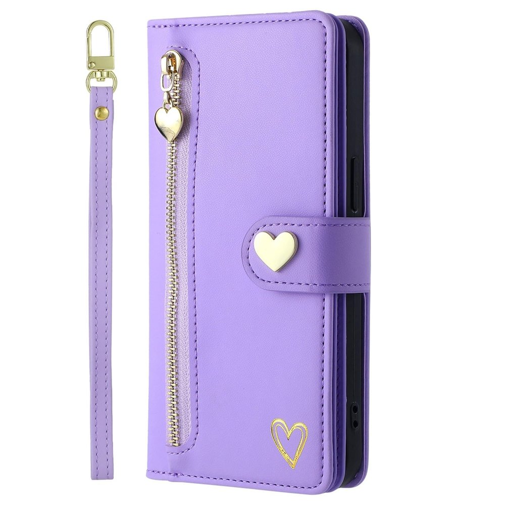 SLLMYYX Wallet Case Compatible with TCL 40 SE, Durable PU Leather Flip Case with Wrist Lanyard, Zipper Pocket and 9 Card Slots, Purple