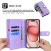 SLLMYYX Wallet Case Compatible with TCL 40 SE, Durable PU Leather Flip Case with Wrist Lanyard, Zipper Pocket and 9 Card Slots, Purple view 4