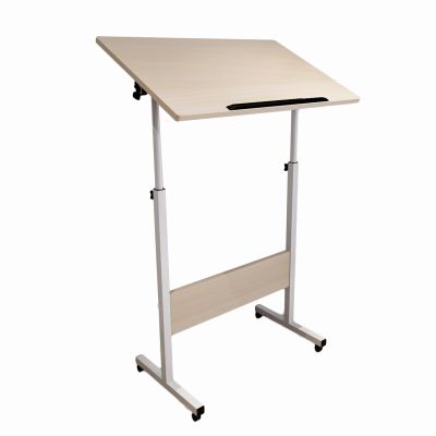 Standing Lectern, Mobile Height-Adjustable Laptop Desk, Light Oak