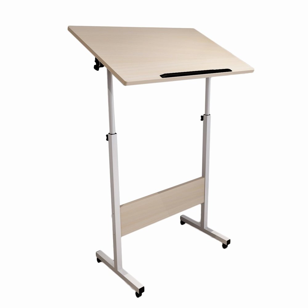 Standing Lectern, Mobile Height-Adjustable Laptop Desk, Light Oak