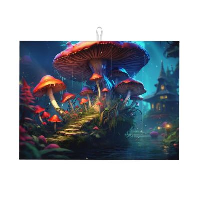 Mysterious Mushroom Print Dish Drying Mat, 45.7 x 61 in