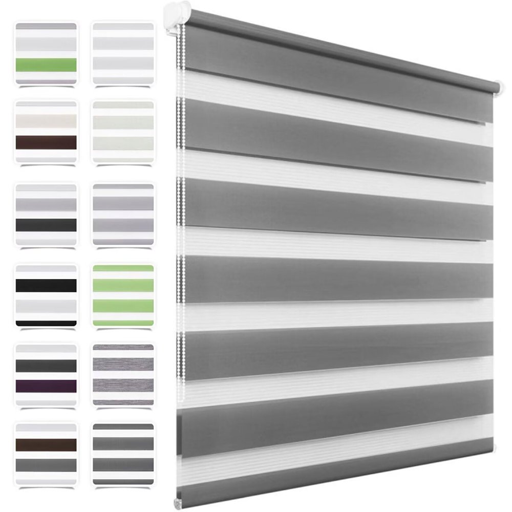 MupFup Dual-Layer Roller Blind, No-Drill Clip-Fix, 30 x 160 cm, Anthracite