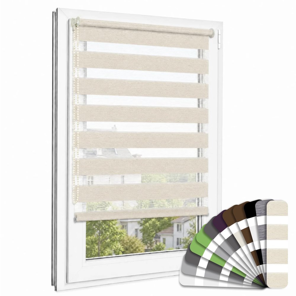 ibobu Dual Roller Blind, No Drilling, Natural Beige, 110 x 140 cm