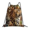 KoNsev Cute Penguin Print Drawstring Backpack, Waterproof Gym Bag for Unisex, Leopard Pattern, One Size view 1