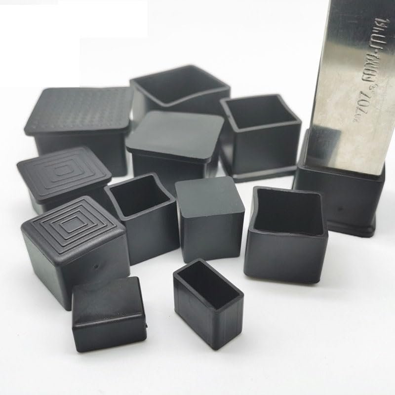 Black PVC Square Chair Leg Caps, 12-Pack, 40 x 40 mm