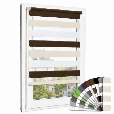 ibobu Double Roller Blind, No-Drill Clamp Mount, White Beige Brown, 85 x 220 cm