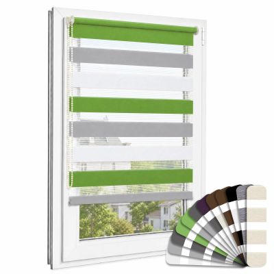 ibobu Dual Roller Blind, No-Drill Clamp-Fit, Green Gray White, 40 x 150 cm