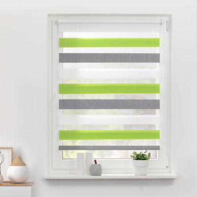 ibobu Day & Night Roller Blind, No Drilling, Green-Gray-White, 120 x 210 cm