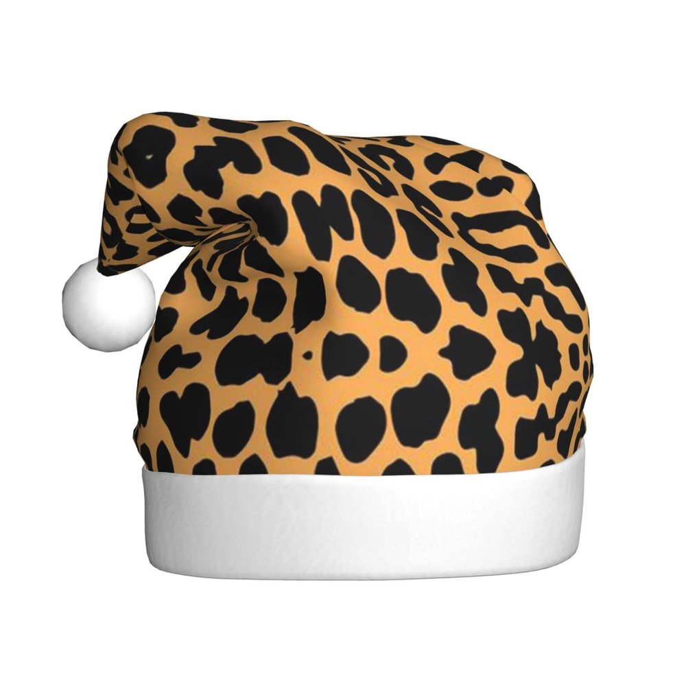 ObabO Leopard Print Plush Santa Hat for Adults