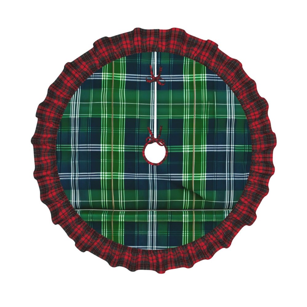 Blue Scottish Tartan Christmas Tree Skirt, Elegant and Durable Decorative Mat