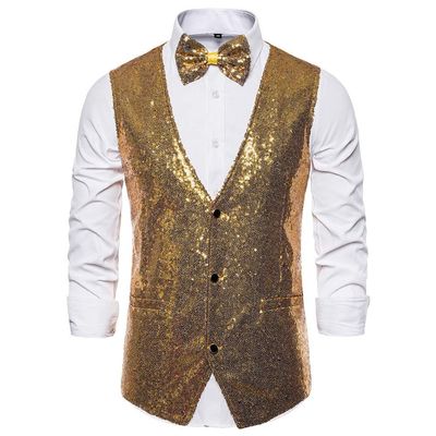 Duohropke Sequin Vest for Men and Women, Costume Accessory for Disco, Carnival and Themed Parties, Gold, Silver, Black or Burgundy
