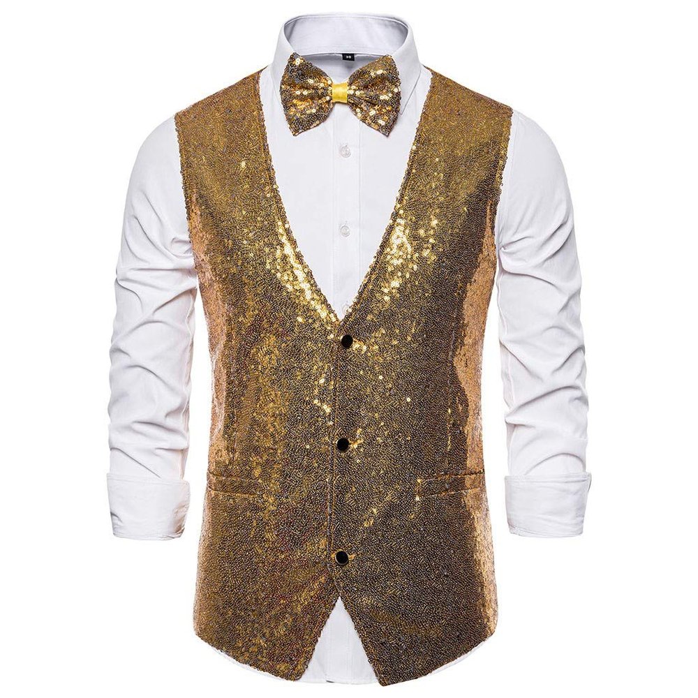 Duohropke Sequin Vest for Men and Women, Costume Accessory for Disco, Carnival and Themed Parties, Gold, Silver, Black or Burgundy