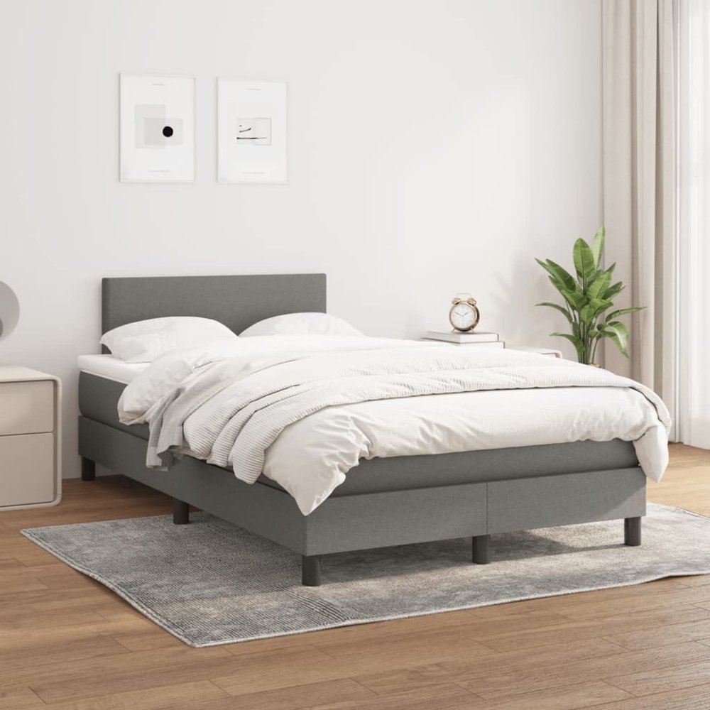 SECOLI Upholstered Bed 120x200 cm with Mattress, Slatted Base, Dark Gray Fabric, Type 3