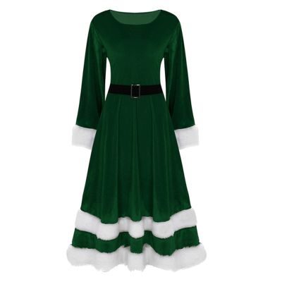 Women's Christmas Long-Sleeve Hooded Dress with Vintage Christmas Tree Print