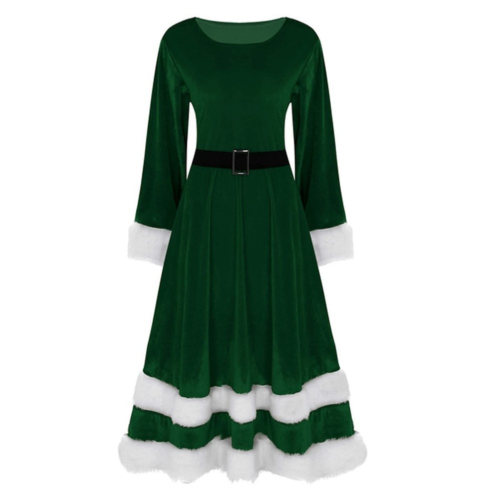 Women's Christmas Long-Sleeve Hooded Dress with Vintage Christmas Tree Print