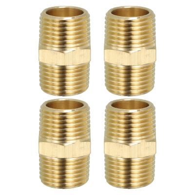 PATIKIL 4-Pack Brass Hex Nipple Pipe Fittings, Thread Adapters