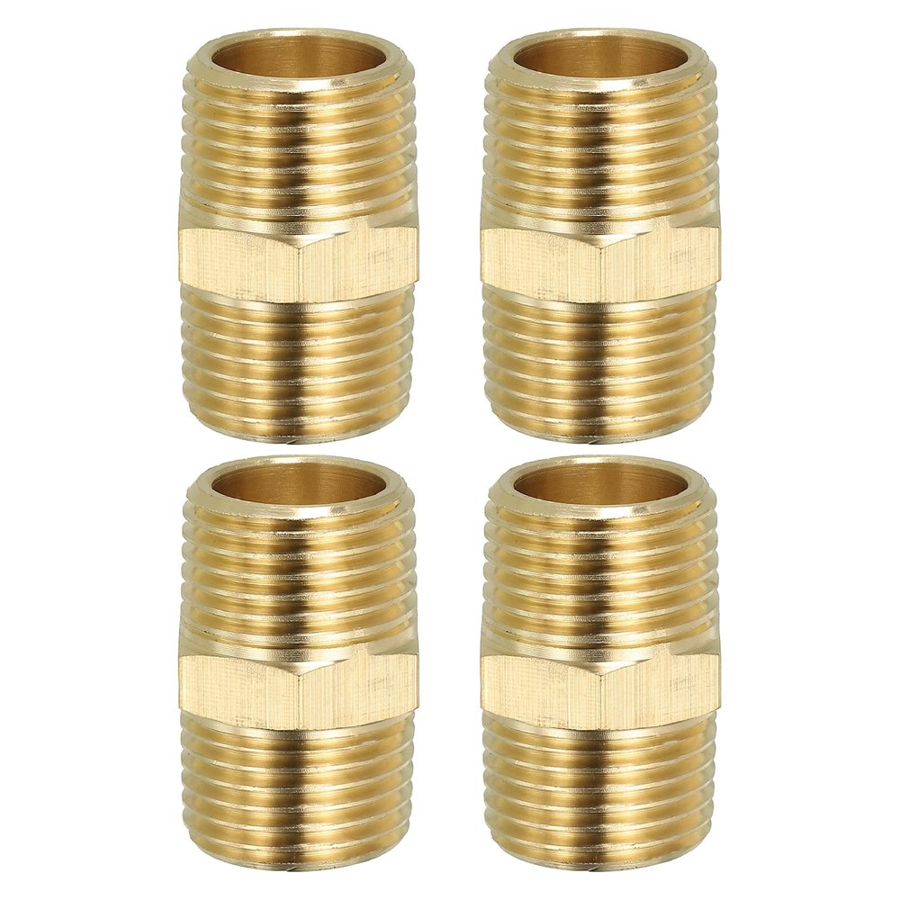 PATIKIL 4-Pack Brass Hex Nipple Pipe Fittings, Thread Adapters