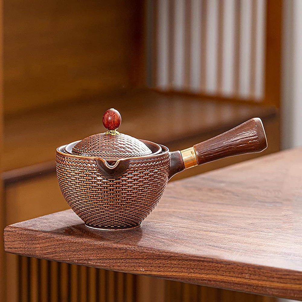 Ceramic Chinese Kung Fu Tea Infuser Pot, Brown