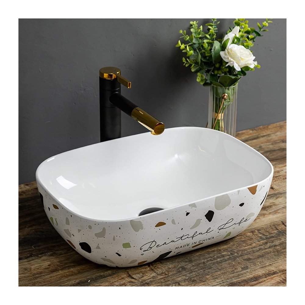 GLigeT Small Countertop Bathroom Sink with Black Faucet