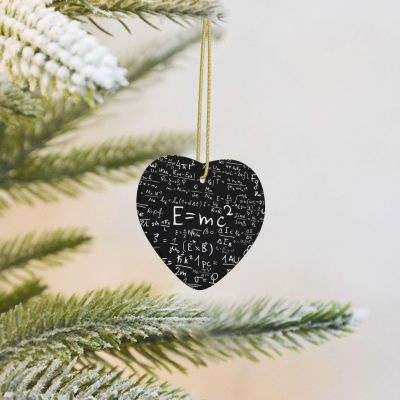 Christmas Decoration Plaque, Printed Round Ceramic Hanging Ornament with Gold Cord