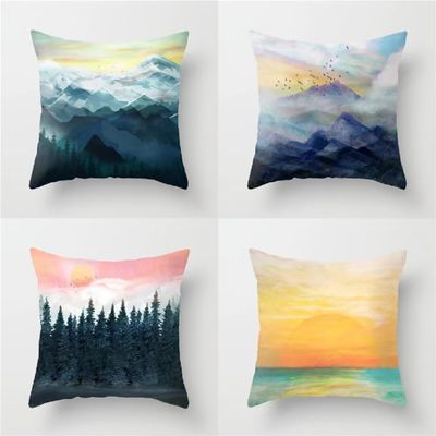 Forest Sunrise Pillow Covers 24 x 24 in, Set of 4, Soft Plush, Zippered