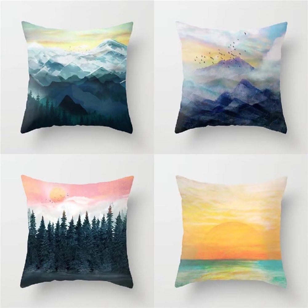 Forest Sunrise Pillow Covers 24 x 24 in, Set of 4, Soft Plush, Zippered