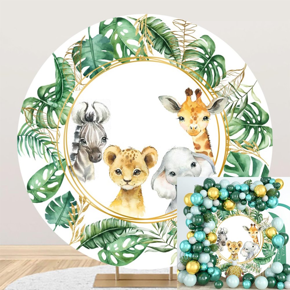 MIRRORANG 1 m Round Jungle Safari Cartoon Animal Photography Backdrop, Polyester