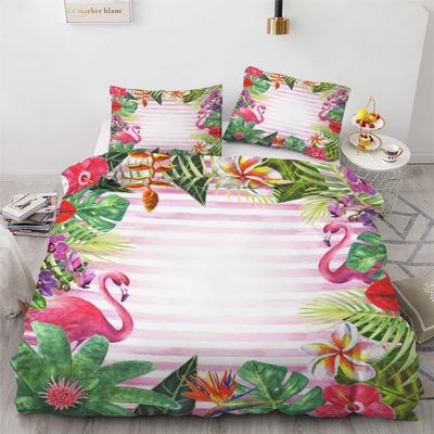 ROUSKI Flamingo Duvet Cover Set 200 x 200 cm, 3-Piece, 100% Microfiber