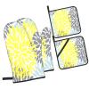 Oven Mitts and Pot Holders, 4-Piece Set, Dahlia pinnata Floral Pattern, Gray and Yellow, Heat-Resistant view 2