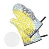 Oven Mitts and Pot Holders, 4-Piece Set, Dahlia pinnata Floral Pattern, Gray and Yellow, Heat-Resistant view 3