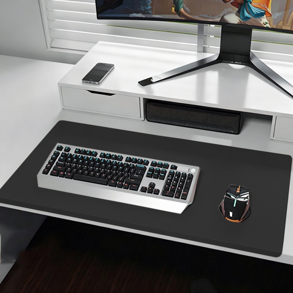 Leather Desk Mat with Edge Protection, 60 x 30 cm, Black