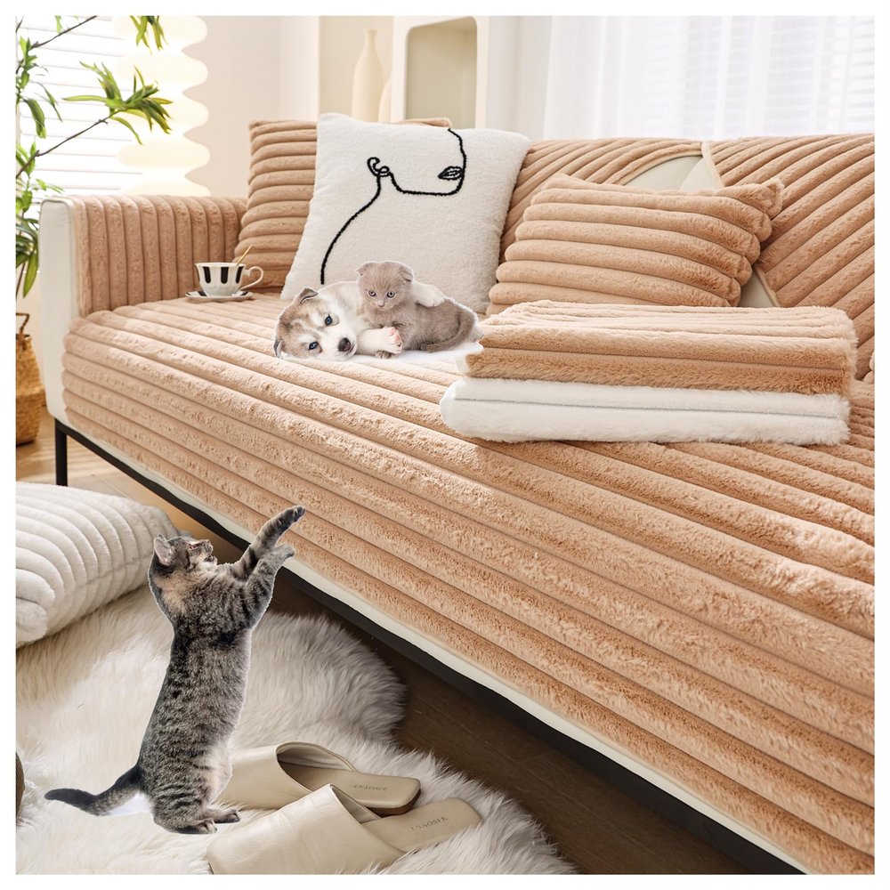 ZGDDPZA Thick Plush Sofa Cover for 1–4 Seat or L-Shaped Sofas, Coffee, 110 × 110 cm