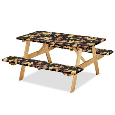 Jeiento Picnic Table and Bench Cover Set, Autumn Pumpkin Design, Reusable, Wipe-Clean Outdoor Tablecloth