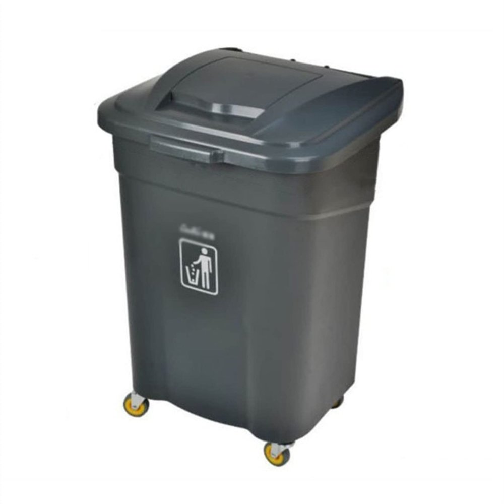 Outdoor Square Trash Can on Wheels, 15.8-Gallon, with Lid (Color A)
