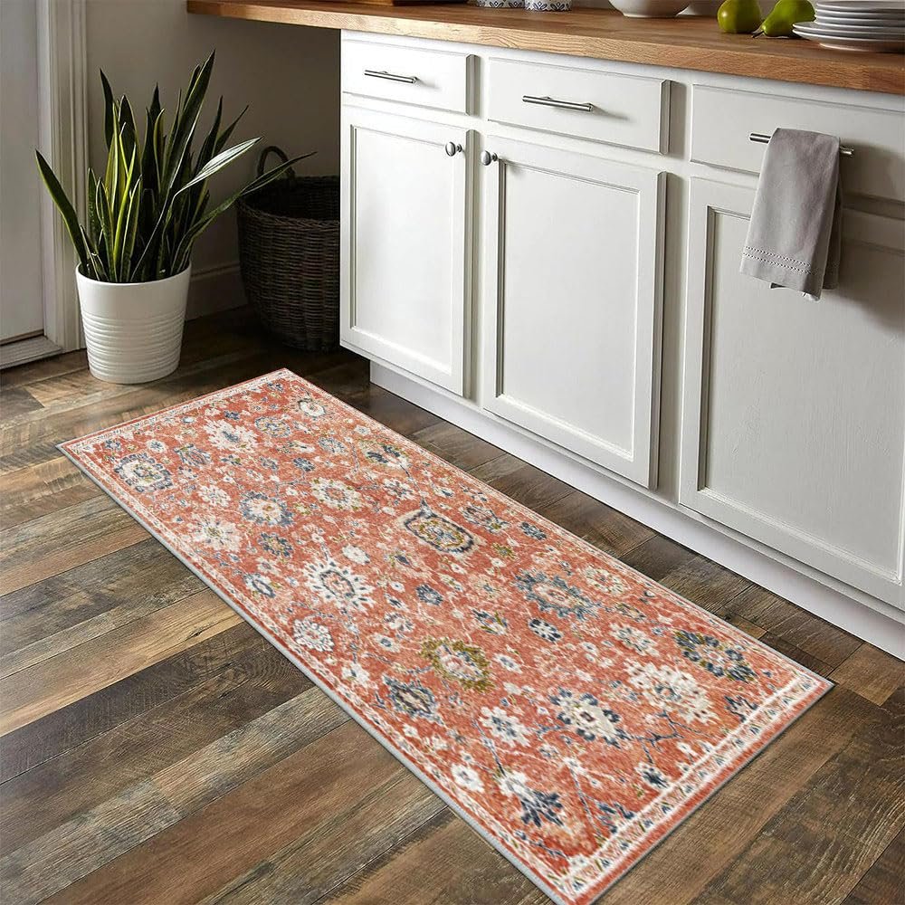Siunwdiy Coral Red Moroccan Runner Rug, 60 x 120 cm