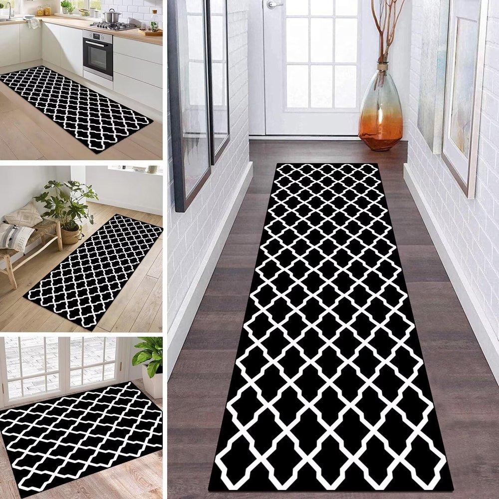 ZDYHMrj Long Hallway Runner Rug, Non-Slip, Washable, Black and White, 50 x 250 cm